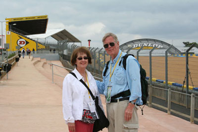Ted and Doris Schumacher at LeMans with the Dunlop Bridge